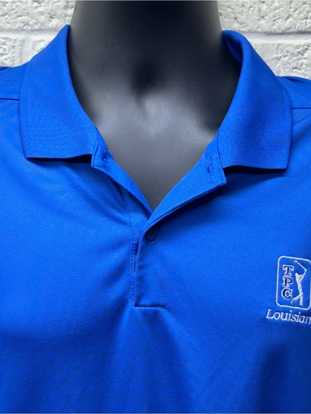 NIKE Sz L Blue Dri-Fit TPC Louisiana PGA Golf Short Sleeve Polo Shirt ⛳ • EX‼